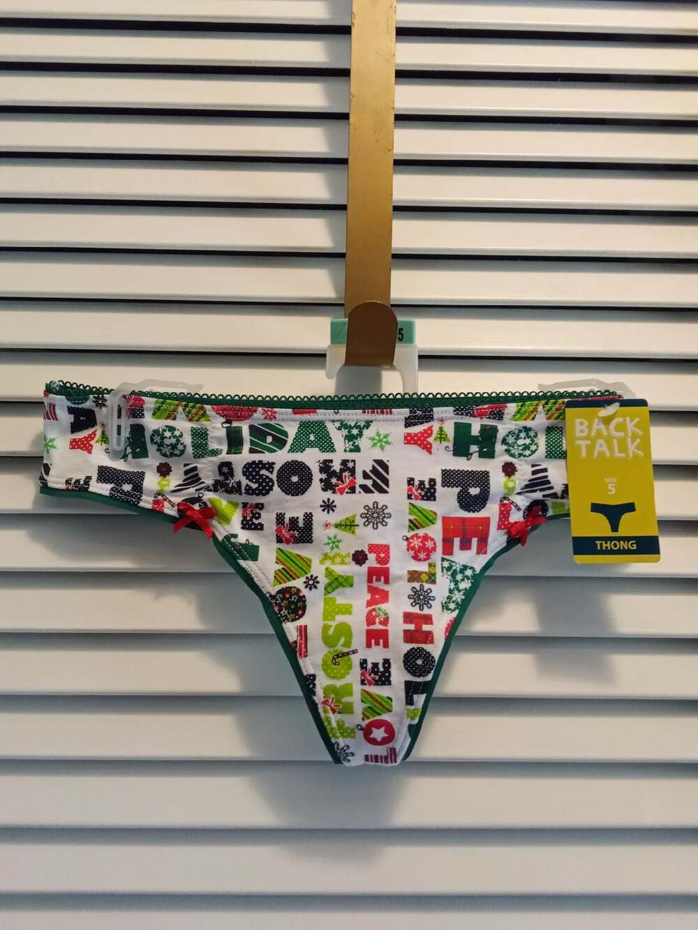 Back Talk Christmas theme ornament text words g-string thong women's sz 5 Small